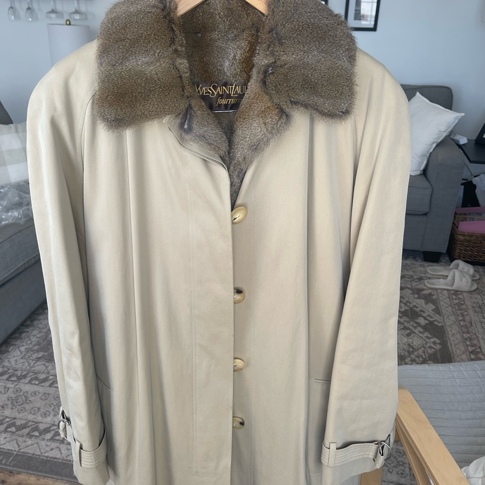 Yves Saint Laurent Beige Trench Coat with Fur Collar